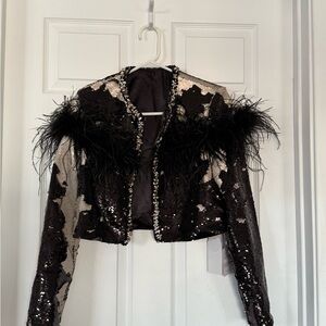 NWT Miss Rosier Black Sequin Feather Cropped Jacket